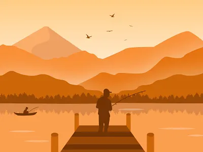 Fishing Illustration adobe illustrator fishing flatdesign illustration monochromatic