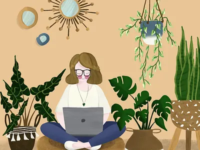 Jungle workspace botanical art digital illustration home office illustration plant illustration procreate procreate art urbanjungle