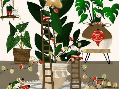 Gli aiutanti dei plantlovers a Natale botanical art christmas christmas illustration digital illustration elf elf illustration illustration plant love procreate procreate art urbanjungle vector xmas xmas and plants