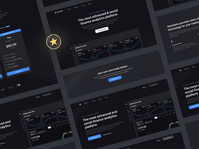 Stocklabs – Web Screens analytics cards clean dark dark ui emblems icons landingpage minimal minimalistic mode modern sleek statistics stocklabs stocks theme trader ui ux