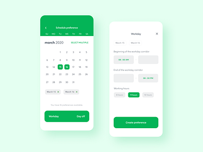 Сreating preference for work schedule (Optisystem wfm 2.0 App) app calendar ios management management system shedule ui ux