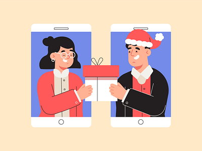 Online Secret Santa 2d art app illustration character design christmas flat illustration landing page new normal vector