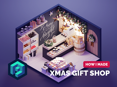 Gift Shop Tutorial 3d blender christmas diorama illustration isometric lowpoly render room shop xmas