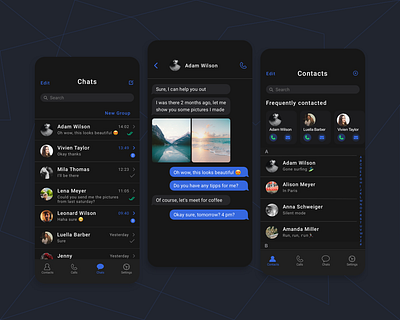 Messenger App Design Dark Mode app app design chat dark mode dark theme dark ui design designs message app messaging messenger messenger app mobile mobile app design mobile design sketch ui ui ux ui design uidesign