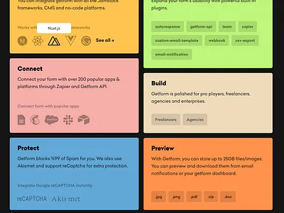 Cards form getform landing page nuxtjs promo saas