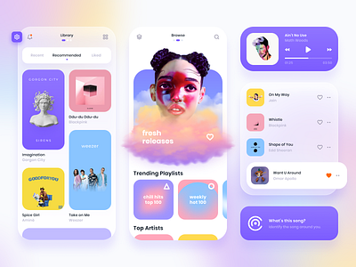 Music Player app audio player gradient mobile mobile app design music music app music player tiles ui ui design ux ux design widgets