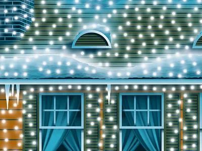Mystery Project 102 brick chimney christmas christmas lights dan kuhlken dkng dkng studios house illustration lights nathan goldman poster roof screen print silkscreen snow string lights vector window winter