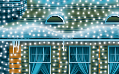 Mystery Project 102 brick chimney christmas christmas lights dan kuhlken dkng dkng studios house illustration lights nathan goldman poster roof screen print silkscreen snow string lights vector window winter