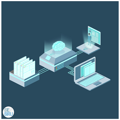 isometric tech brain design illustration isometric illustration ui ux
