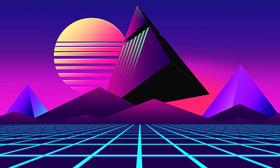 80s Retrowave futuristic Pyramids landscape background 1980s 3d illustration 80s 80s background 80s style design flat futuristic grid hatimbahia illustration inspiration landscape pyramid retro design retrowave sunset synthwave triangle wallpaper