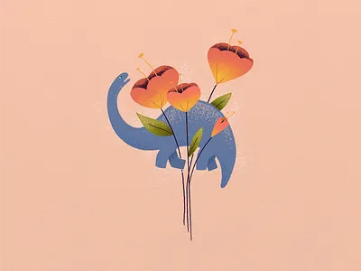 Dino bouquet design digitalart dinosaur flower grit illustration ipad procreate texture
