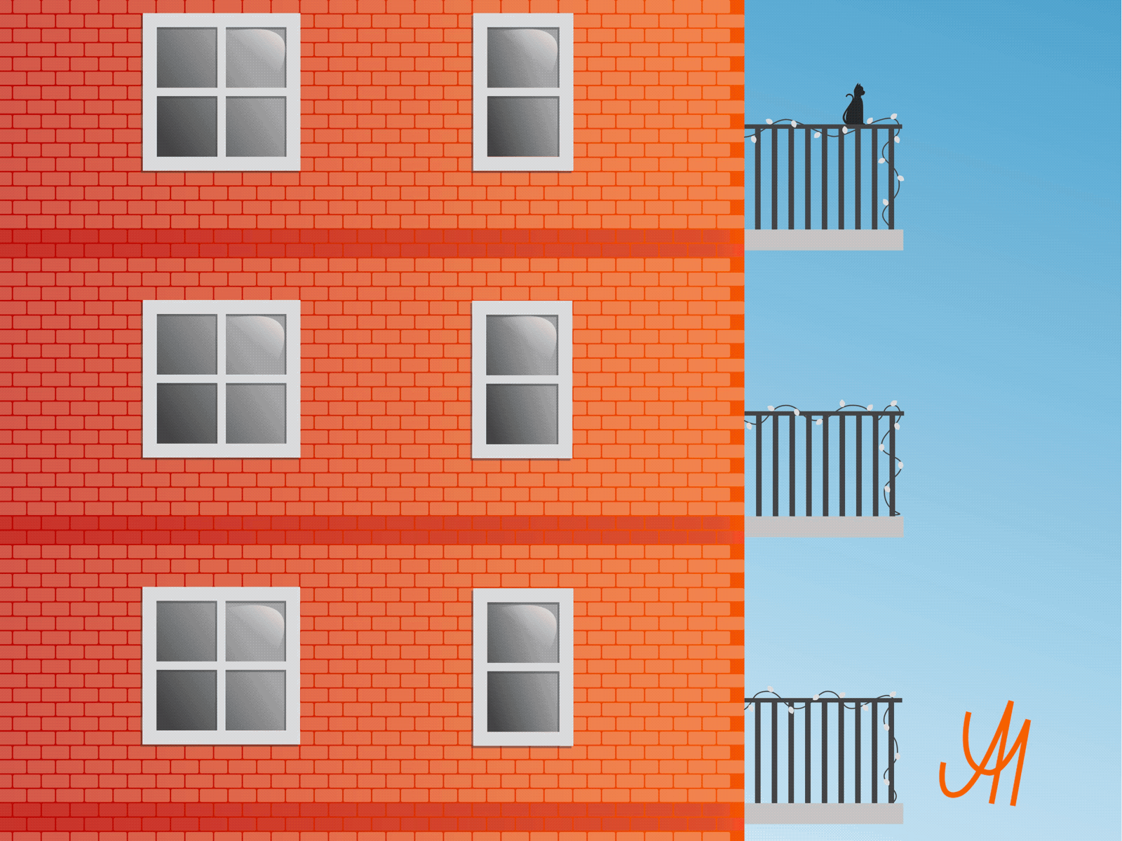 No.2 - A short day architecture brick cat design digitalart dribbble gif graphicdesign illustration ipad lights procreate vector vectornator