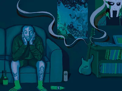 Mac Miller Watching Movies With The Sound Off albumart albumartwork digital art digital illustration illustration macmiller mfdoom music psychedelic