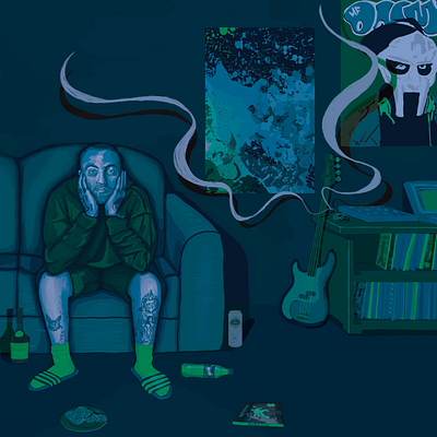 Mac Miller Watching Movies With The Sound Off albumart albumartwork digital art digital illustration illustration macmiller mfdoom music psychedelic