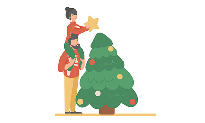 Couple decorating Christmas tree for holidays art character christmas design flat illustration illustrator vector