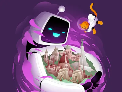 Bitrise Robot Poster artwork bp budapest cat character character design city clouds design illustration illustrator mecha poster poster design robot robot art robotics sek sekond space