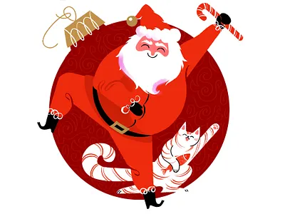 Dancing Santa and Friend candy cane cat character dancing flat fun holiday illustration joy merry christmas people santa