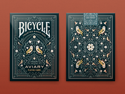 Bicycle Aviary Playing Card Deck aviary bicycle bird floral illustration illustrator ornate owl packaging playing card tuck box typography vector