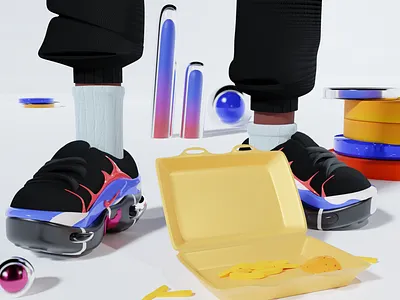 Banlieusard Routine 3d 3d art art blender brand food graphic illustraion illustration nike shoes sneakers