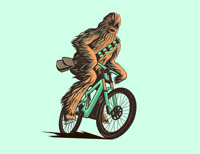 Downhill Wookiee bicycle chewbacca downhill mtb ipad art ipadpro mountain bike mountain bikes mtb starwars vector illustration vectorart