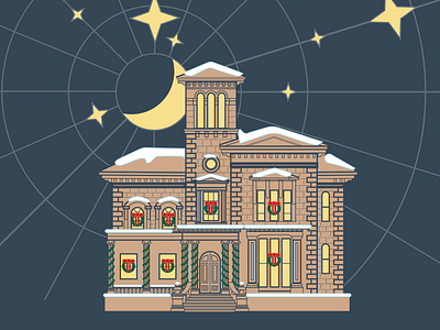 Victoria Mansion Christmas architecture branding building christmas historic history holiday illustration mansion winter wreath