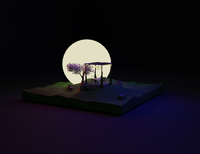 moonlight 3d art backyard blender blender3d blender3dart cartoon illustration dark design illustration moonlight tree