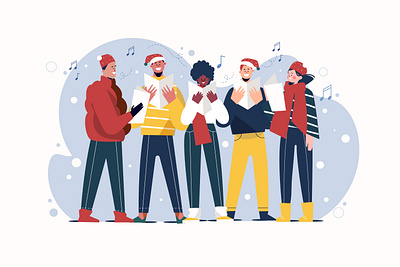 Friends Singing Christmas Carol character christmas christmas carol friends happy people illustration lifestyle people illustration vector illustration