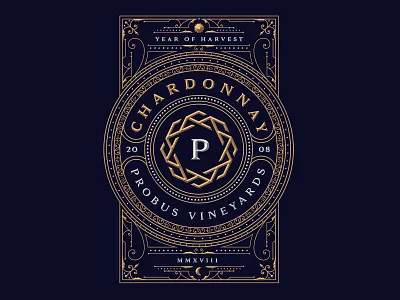 Probus Vineyards branding chardonnay dusan klepic expensive gold luxury monogram new garden society silver vineyards vintage wine winery