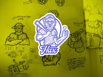 Hax Swing Shax - body bust badge with sketches badge badge design badge logo baseball baseball bat body brand branding bust draw drawing logo logo design old man patch sketch sketches sketching strong vector
