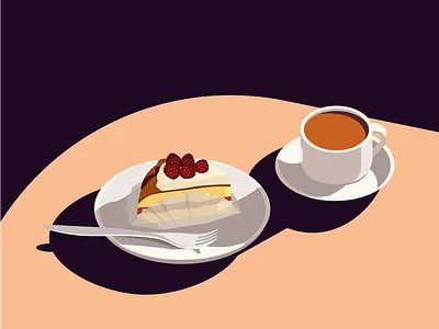 Coffee time cake coffee cup flat food illustration monogram vector