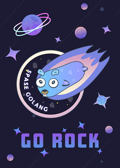 Golang gopher like comet - Go rock. Sticker, t-shirt, mug, gift art data developer engineer galaxy geek geeky golang gopher mascot programmer programming space stars