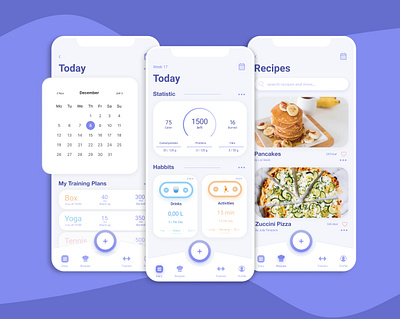 Fitness Mobile App app calories design fitness app food mobile app purple sport statistics ui uiux ux workout