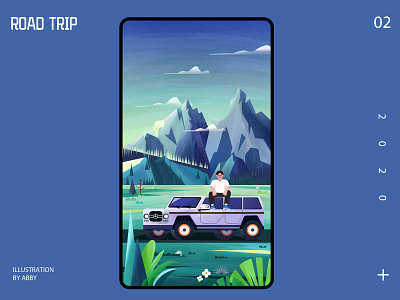 road trip illustration mountain scenery