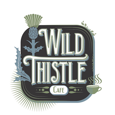 Wild Thistle Cafe branding - Color Inverted adobe illustrator art deco art nouveau cafe flowers illustration logo logo work retro thisle thisle thistle victorian wild