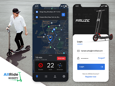eScooter Device App allride apps android app device app elegant escooter innofied ios app mobile app onboard control ui ux design