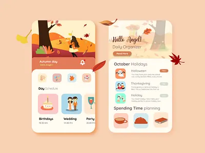 Planner Activity app design application application design autumn branding design illustration planner app portfolio uidesign uiux uiuxdesign vacation