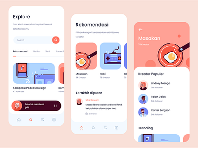 Podcast App Exploration app cards creator dashboard graph hobies icons illustration illustrations inspirational mobile music stats