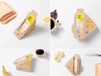 Sandwich Box Mockups branding bread cafe food healthy junk mock mockup packaging packing restaurant scene takeaway triangle up wrapping