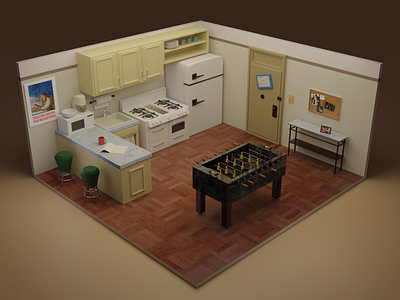 Joey and Chandler's apartment 3d 3dart blender blender3d design fanart friends illustration lowpoly render