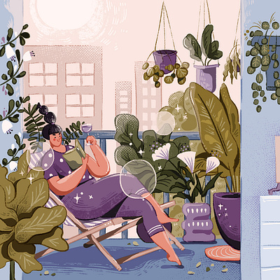 Slow Weekend apartment brush character girl illustration lazy porch purple