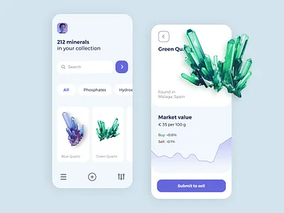 Minerals Collection Design app apple buy clean colorful fintech gold interface ios iphone minerals sell ui