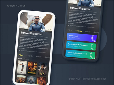 Profile Page - Daily UI Day 006 actor app awards description design film films icon logo minimal product design profile card profile design profile page profiles typography ui ui ux uidesign ux