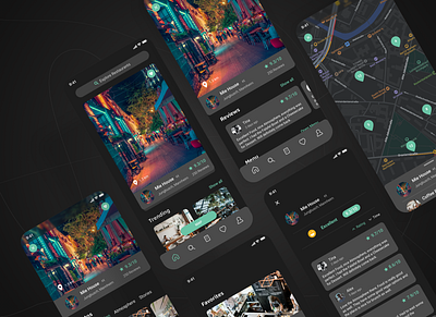 Restaurant finder app dark mode app app design dark mode dark theme design food app location location app mobile mobile app design mobile design restaurant restaurant app ui uidesign