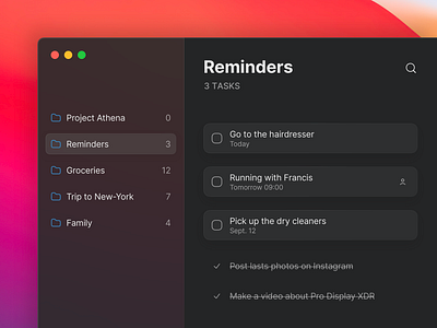 Reminders App app dark mode design macos big sur reminder app sketchapp todo app ui