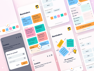 Overview • Reminders - iOS App Design app app ui big sur design glassmorphism illustration interface ios mobile app mobile app design mobile ui notes notes app reminder app reminders todo todo app todo list todolist ui