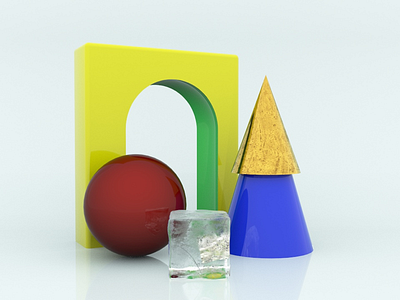 Ice cube and dirty gold cone arks c4d cinema4d cones ice redshift sphere
