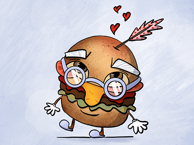 Mr. Burger Senior | Illustration arrow blue bulgaria burger burger menu burgers character character design character designs cupid cupids arrow design illustration inlove love shot mister procreate sandwich sandwiches