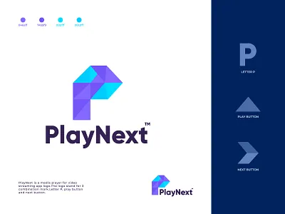 PlayNext Logo For Media Player App Company abstract logo app icon design arrow arrow logo brand identity branding creative logo logo logodesign logomark logos media modern logo monogram p letter p letter logo p monogram play player