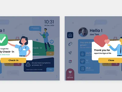 Home care check-in popup check in doctor elderly care home care medical care tablet ui