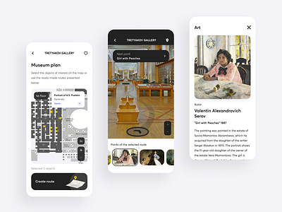 Interactive route to museums app art design guide map mobile museum plan route ui ux